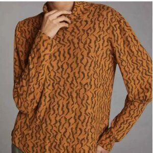 Anthropologie Puff Sleeve Pullover Turtleneck Top. Abstract Animal Print L